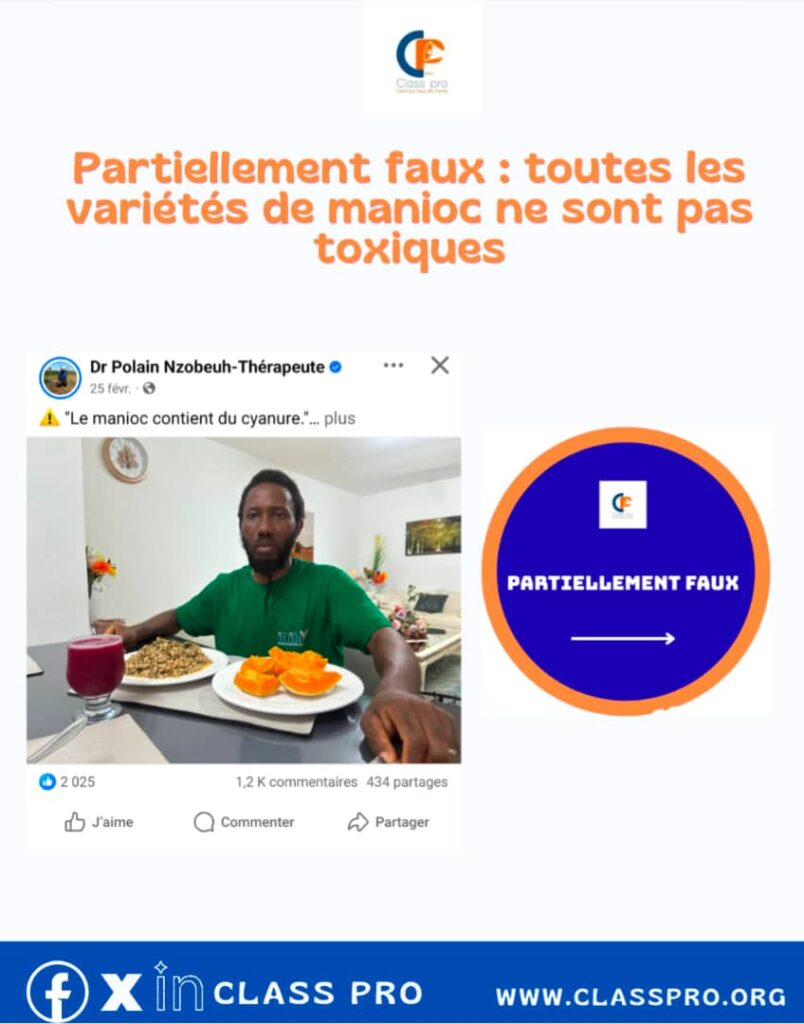 Partiellement faux : toutes les variétés de manioc ne sont pas toxiques